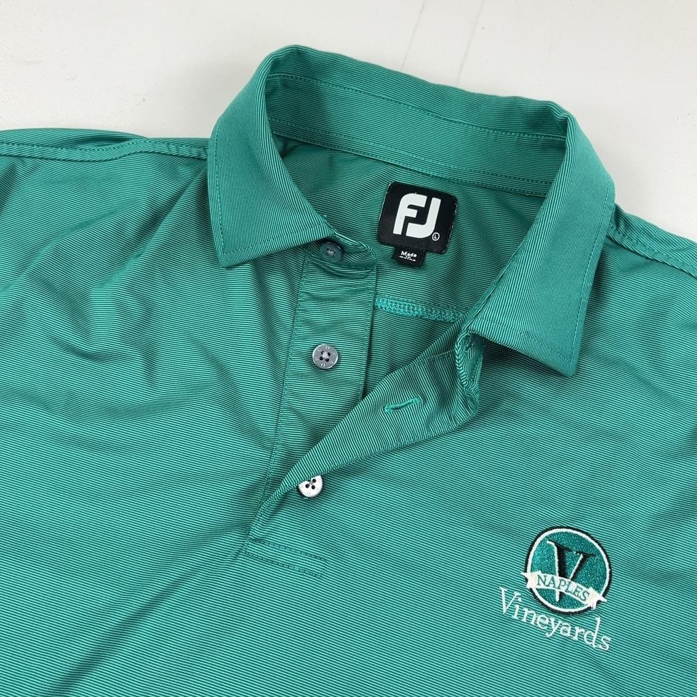 FootJoy Golf Polo Shirt Mens Large Green Striped Naples Vineyards Short Sleeve